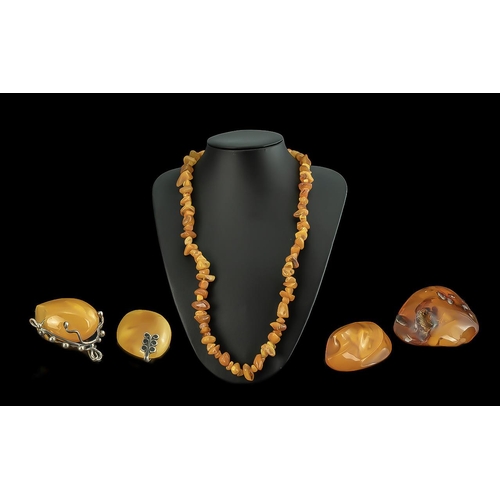 125A - Early 20th Century Butterscotch Necklace ( Beaded ) with a Small Collection of Large Butterscotch Am... 