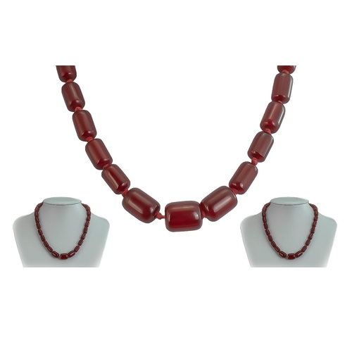 126 - 1920s Good Quality Cherry Amber Beaded Necklace, all beads knotted and of excellent colour and shape... 