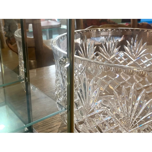 1431 - Large Cut Glass Punch Bowl, measures 11'' diameter x 6.5'' high.  Together with a glass display case... 