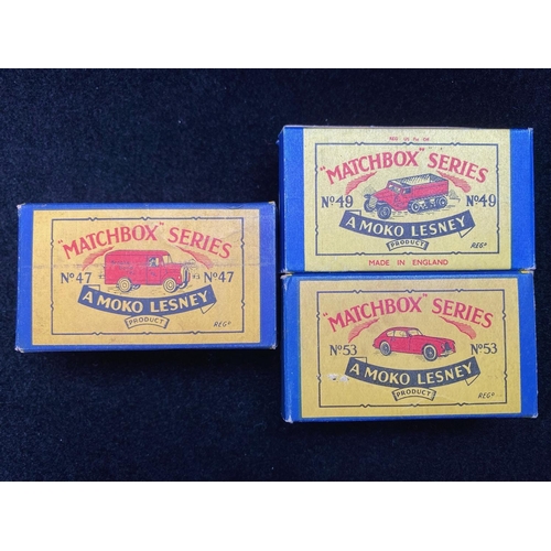 1461 - 1959/60 Matchbox Series A Moko Lesney, Three Diecast Models, comprising No.  47 Brooke Bond Tea Van,... 