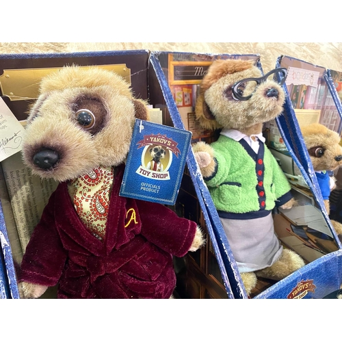 1487 - A Collection of Eight Meerkats Collectible Toys, mostly boxed, including Bogdan, Yakov, Maiya, Vassi... 