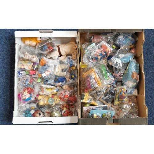 1504 - Four Large Boxes of McDonald's 1990's Happy Meal Toys, 85 sealed and 35 loose, including Barbie Doll... 