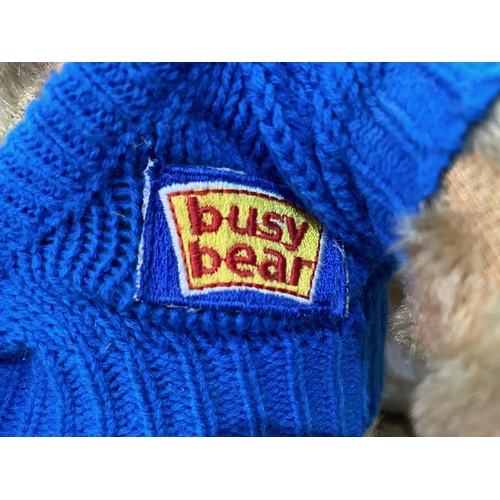 1553 - Vintage 'Busy Bear' Teddy Bear, soft plush mohair fabric, wearing a blue sweater, measures 17'' tall... 