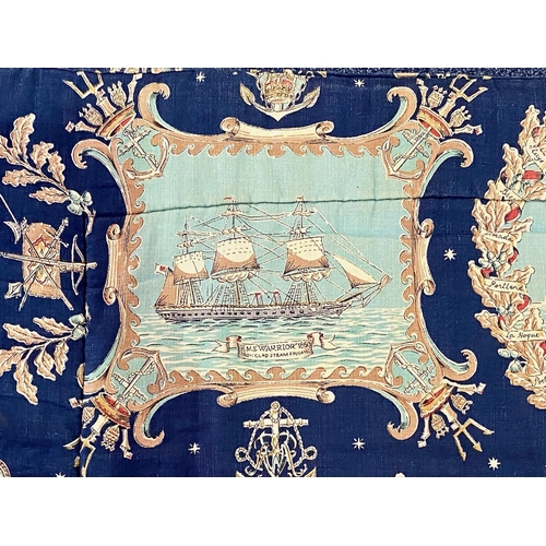 1557 - Cunard Liner Bed/Sofa Throw, blue patterned fabric representing British Naval History from 1515.  De... 