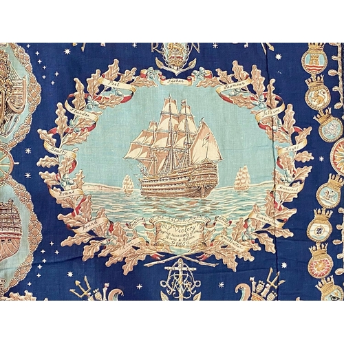 1557 - Cunard Liner Bed/Sofa Throw, blue patterned fabric representing British Naval History from 1515.  De... 