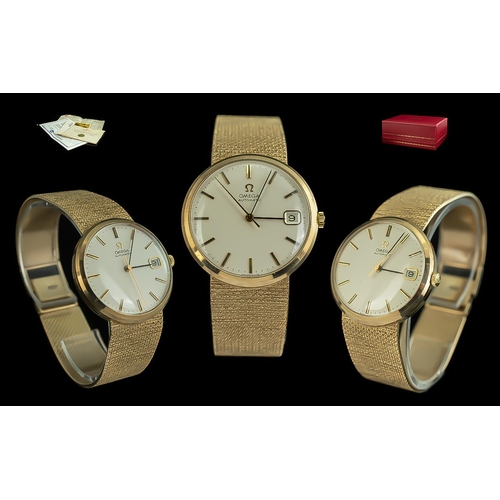 162 - Omega - Automatic 9ct Gold Manual Wind Wrist Watch, Case and Integral Watch Strap. Marked 9.375. Sig... 