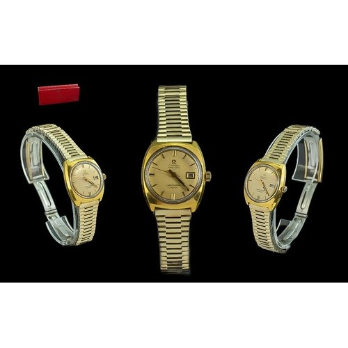 167 - Omega Automatic Ladies 18ct Gold Plated Cosmic Seamaster Wrist Watch. Features Champagne Dial, Gold ... 