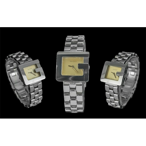 177 - Gucci Ladies Fashion Stainless Steel Quartz Wrist Watch, Ref. No. 3600L.  Polished steel finish, squ... 