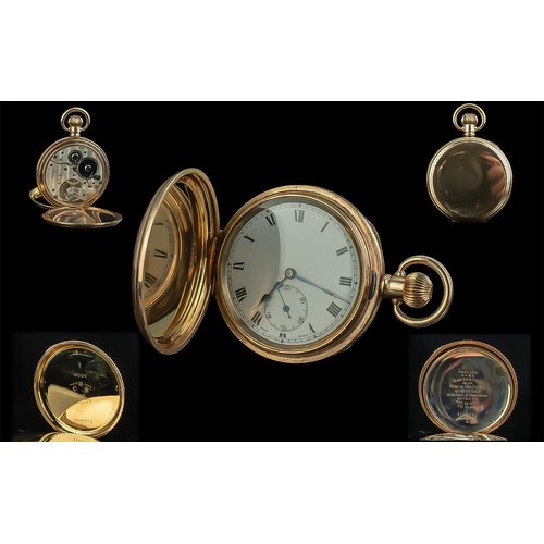 192 - Swiss Made 10ct Gold Filled - Keyless 15 Jewels Full Hunter Pocket Watch. Guaranteed to be of Two Pl... 