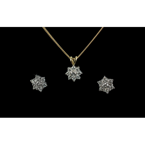 203 - 18ct Gold - Attractive Good Quality Diamond Set Cluster Pendant with Attached 18ct Gold Chain + A Ma... 