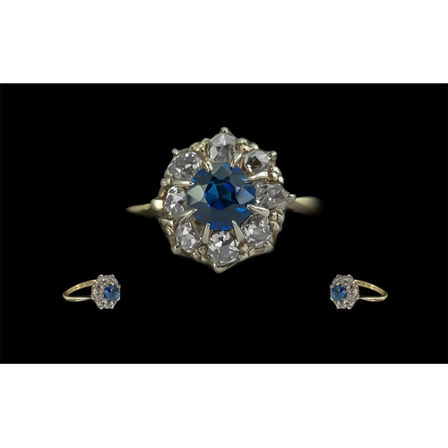 26 - Antique Period Attractive 18ct Gold Sapphire and Diamond Set Dress Ring, marked 18ct to interior of ... 