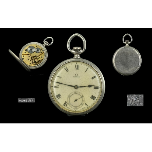 324A - An Omega Pocket Watch, white enamel dial with Roman numerals and subsidiary seconds, dial marked Ome... 