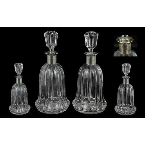 326 - German - 1930's Pair of Fine Quality Silver Collared Moulded Glass Decanters of Wonderful Proportion... 