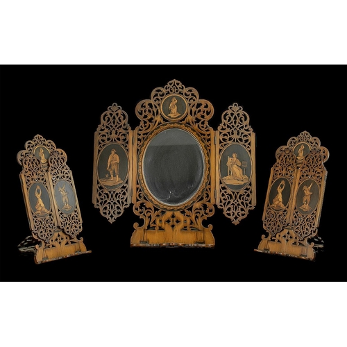 333A - Italian Grand Tour Interest ( 1850's ) 19th Century Sorrento Mirror, With Central Oval Mirror Surrou... 