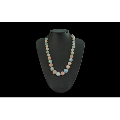 337 - Aquamarine and Morganite Round Bead Necklace, beads of natural aquamarine, the blue 'sister' of emer... 