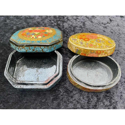 389 - Two Russian Paper Mache Lidded Box. ( 2 ) Lovely Decorated Paper Mache Russian Boxes, 5 by 4 Inches ... 