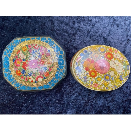 389 - Two Russian Paper Mache Lidded Box. ( 2 ) Lovely Decorated Paper Mache Russian Boxes, 5 by 4 Inches ... 