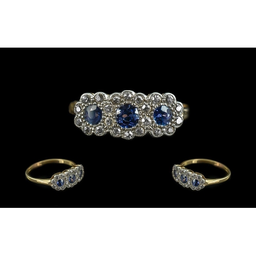 39 - Edwardian Period 1902 - 1910 Attractive 18ct Gold Diamond and Sapphire Dress Ring, Excellent Setting... 