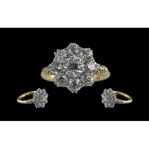 4 - 18ct Gold Attractive and Quality Diamond Set Cluster Ring, flower head design, the centre diamond es... 