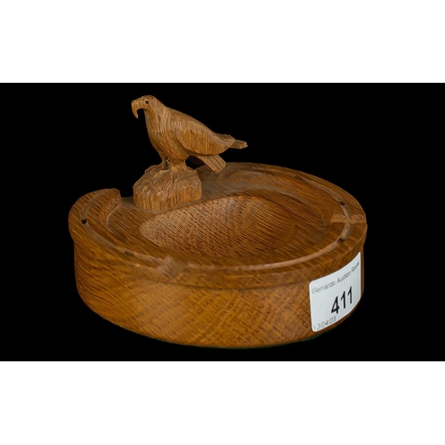 411 - Carved Oak Horseshoe Ashtray From former mouseman craftsman Albert 'Eagleman' Jeffray 5 x 5 Inches