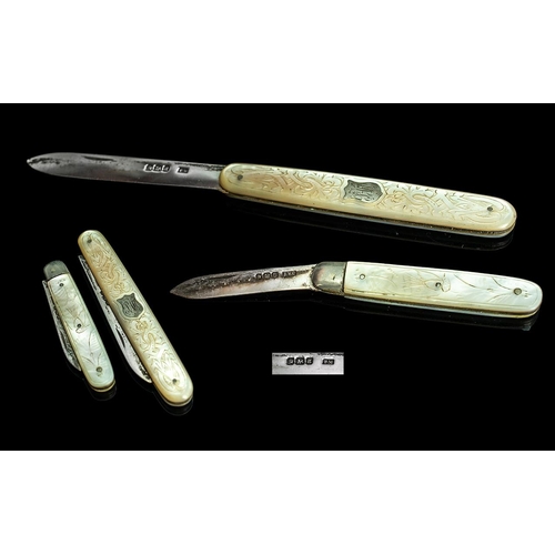 412 - Two Silver Bladed Fruit Knives Both With Mother Of Pearl Handles.