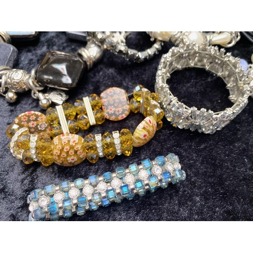 439 - Large Collection of Bracelets & Bangles, comprising stone set bangles, crystal bead bracelet, turquo... 