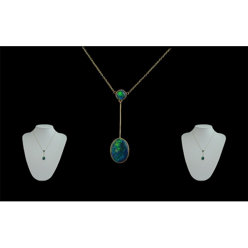 44 - Antique Period - Superb 15ct Gold Opals Set Necklace With Drop. Marked 15ct. Attractive Design Propo... 