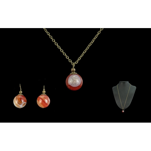 453 - Banded Agate Pendant & Earrings, comprising drop ball shaped earrings and matching pendant and chain... 