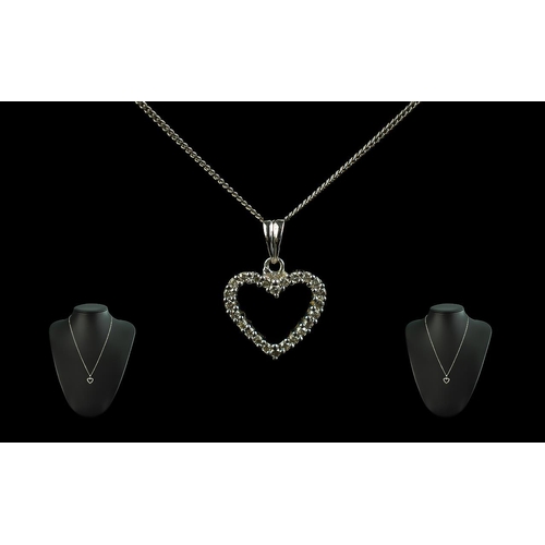 459 - Pandora Necklace, silver heart shaped pendant set with crystals, suspended on a silver chain.  In or... 