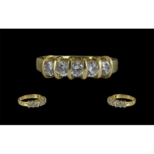 46 - Ladies 18ct Gold Attractive and Well Designed Five Stone Diamond Set Ring, marked 18ct to interior o... 