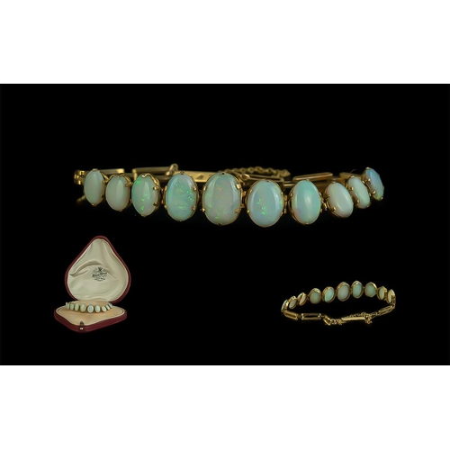 48 - Antique Period 9ct Gold Opal Set Bracelet - The Opals In Graduated Form and Excellent Colour. Nine O... 