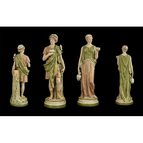 507 - Royal Dux Bohemia Pair of Large and Impressive Hand Painted Classical Figures depicting a female car... 