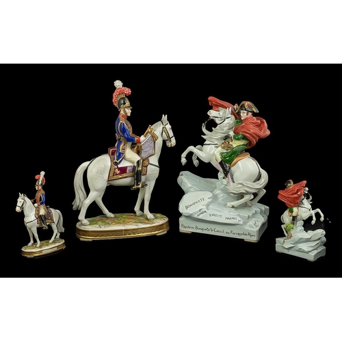 518 - A Fine Pair of 19th Century Hand Painted Porcelain Figure of a Trumpeter, French Soldier Seated on W... 