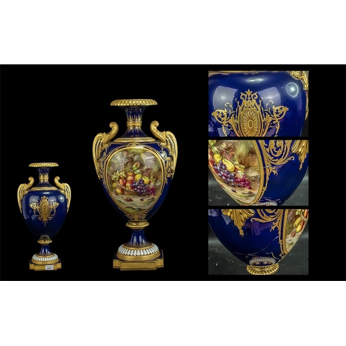 522 - Royal Worcester- A Stunning Pair of Large and Impressive Signed and Handpainted Exhibition Vases - O... 