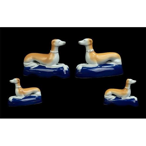 528 - Staffordshire 19th Century Pair of Whippet Dog Figures, circa 1860's.  Both raised on painted cobalt... 