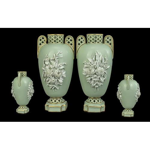 546 - Brown Westhead and Moore Pair of Stunning Mid 19th Century Reticulated Twin Handle Vases, The Vases ... 