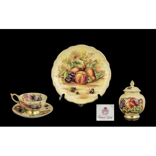 550 - Aynsley ' Fallen Fruits Cup and Saucer Sandwich Plate and Lidded Jar ( 4 ) Pieces In Total. 1st Qual... 