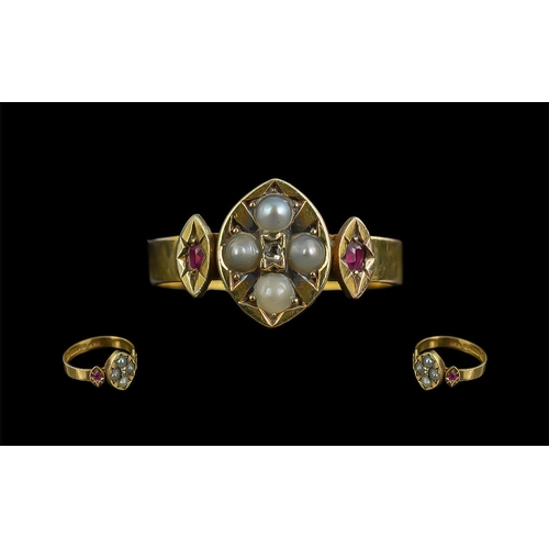 57 - Antique Period 15ct Gold Ruby and Pearl Set Ring, hallmarked Birmingham 1907, maker's H & S, also ma... 