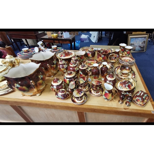 605 - Quantity of Marquis Fruit Pattern Porcelain, comprising 6 x soup bowls, 6 dinner plates 10'', 2 carv... 