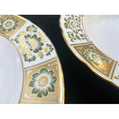 647 - Royal Crown Derby Green Panel Pattern Porcelain. Three pieces in total comprising plate 10 inch in d... 