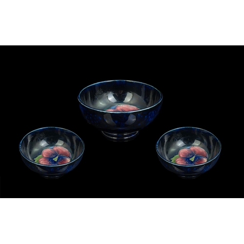 666 - Moorcroft Small Deep Blue Pansy Footed Bowl. Stamped Moorcroft to Base. Diameter Approx 4 Inches Dia... 