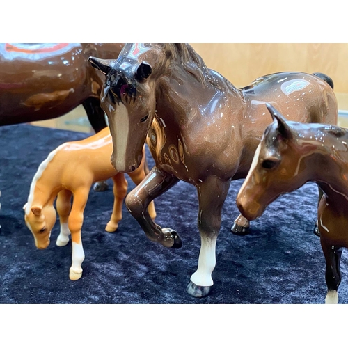 673 - Collection of 4 Beswick Horses various models, three in brown and one palomino. Some as found, chipp... 