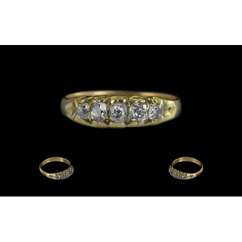 68 - Antique Period 18ct Gold Pleasing 5 Stone Diamond Ring - The Well Matched Semi-Cushion Cut Diamonds ... 