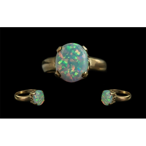 71 - Ladies Attractive 9ct Gold Single Stone Opal Set Ring, marked 9.375 to shank; multi colour opal, rin... 