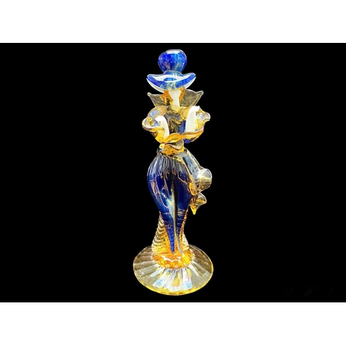 716 - Mid Century Murano Figure of a Lady. In Blue and Yellow Colour way With Stylish Dress and Hat With P... 