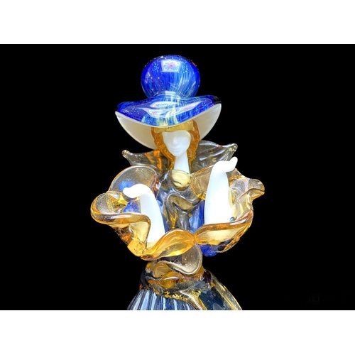 716 - Mid Century Murano Figure of a Lady. In Blue and Yellow Colour way With Stylish Dress and Hat With P... 