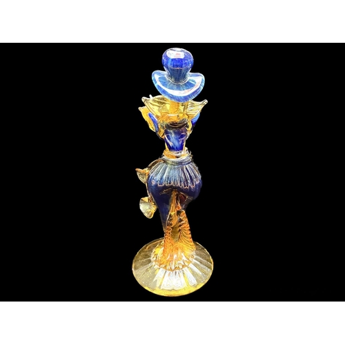 716 - Mid Century Murano Figure of a Lady. In Blue and Yellow Colour way With Stylish Dress and Hat With P... 