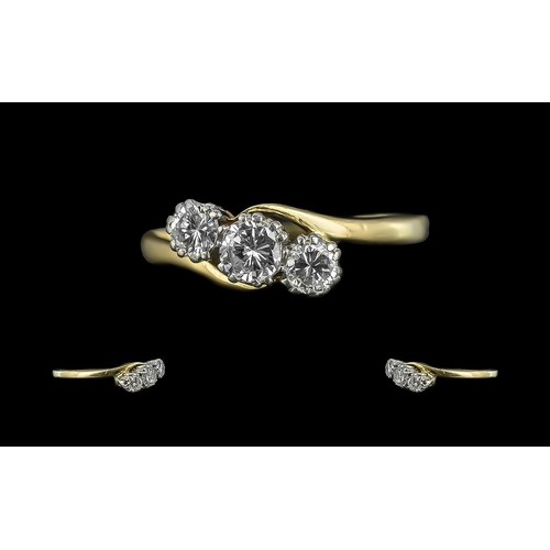 72A - 18ct Gold - Platinum 3 Stone Diamond Set Ring. Marked 18ct and Platinum to Interior of Shank. The Ro... 