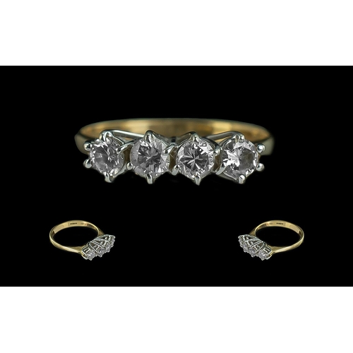 75 - Ladies 18ct Gold Attractive 4 Stone Diamond Set Ring - Marked To Shank 18ct. The Diamonds of Good Co... 