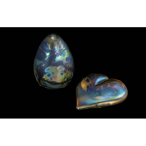 755 - ( 2 ) John Ditchfield Glass Paperweights. In the Form of a Heart and an Egg. Both Signed to Base. Ap... 